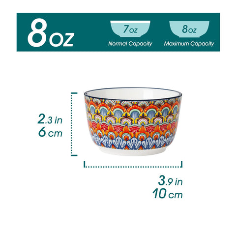 Vancasso colorful creme brulee ramekins with artistic patterns for serving desserts.