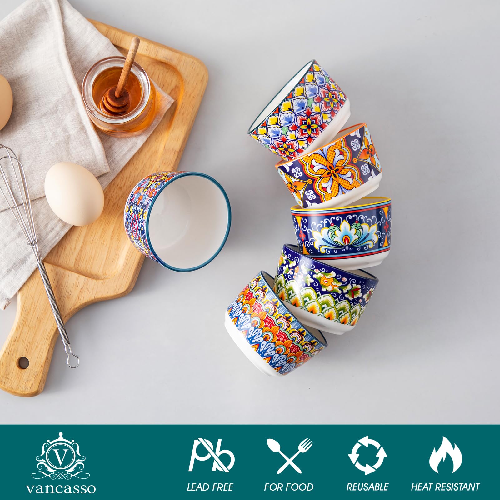 Vancasso colorful ramekins with Bohemian patterns for vibrant dining.