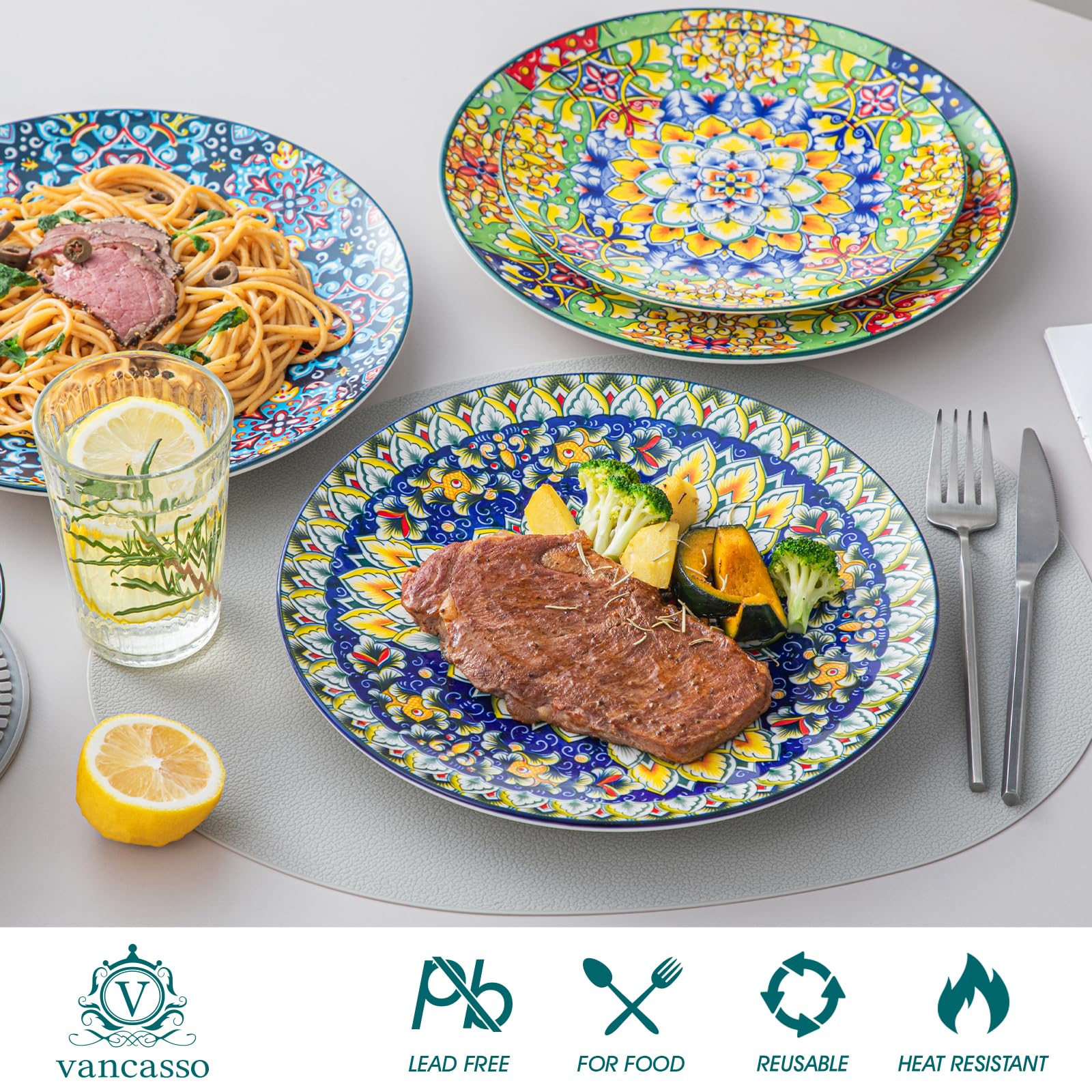 Vancasso dinner plates are dishwasher and microwave safe for busy homes