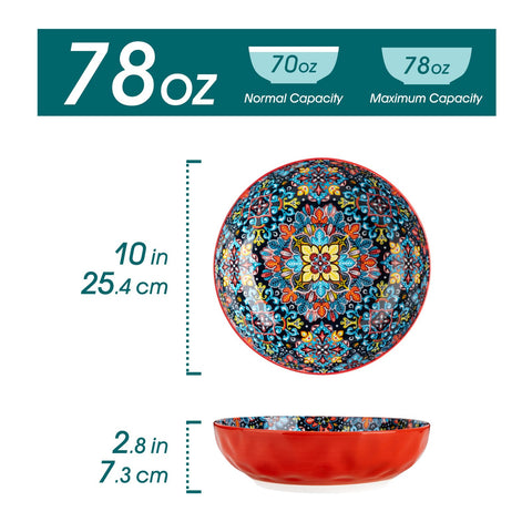 Vancasso 78 oz bowls showcase vibrant Bohemian design for table presentation.
