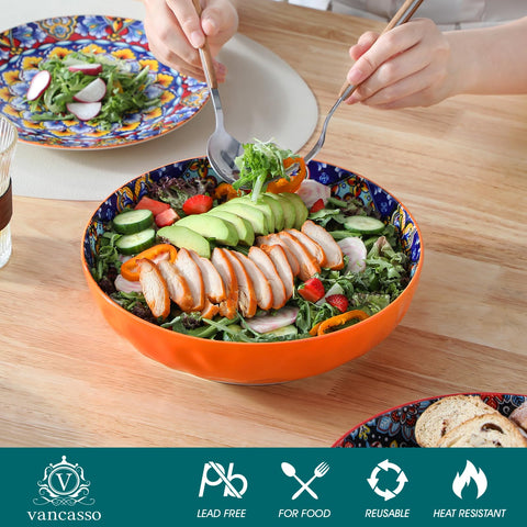 Vancasso large red Boho serving bowls offer generous capacity for pasta.