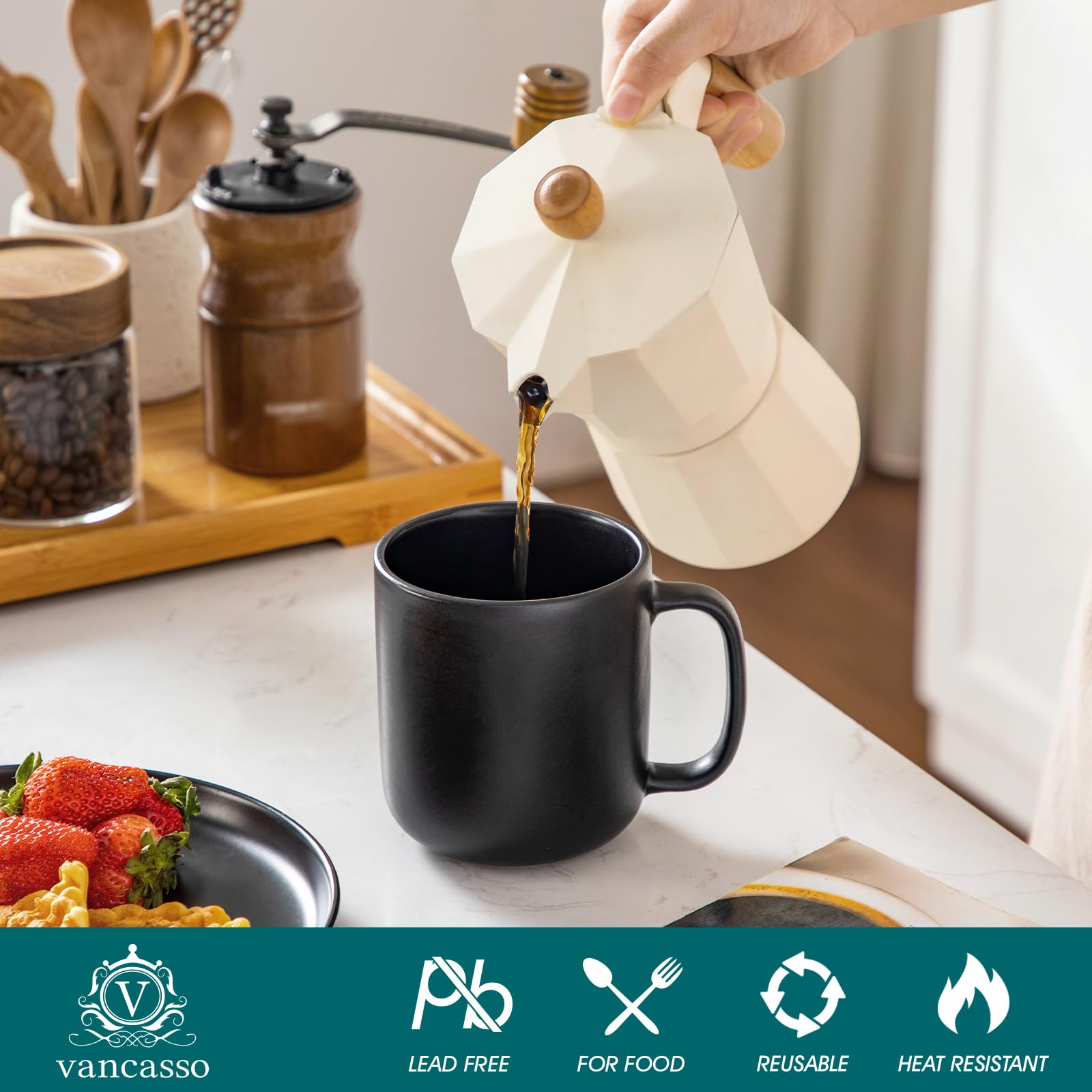 vancasso lead-free glaze close-up illustrates non-toxic safety for hot drinks