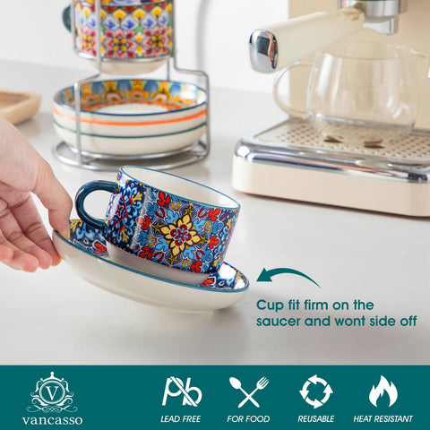 Vancasso metal stand keeps cups organized and accessible.