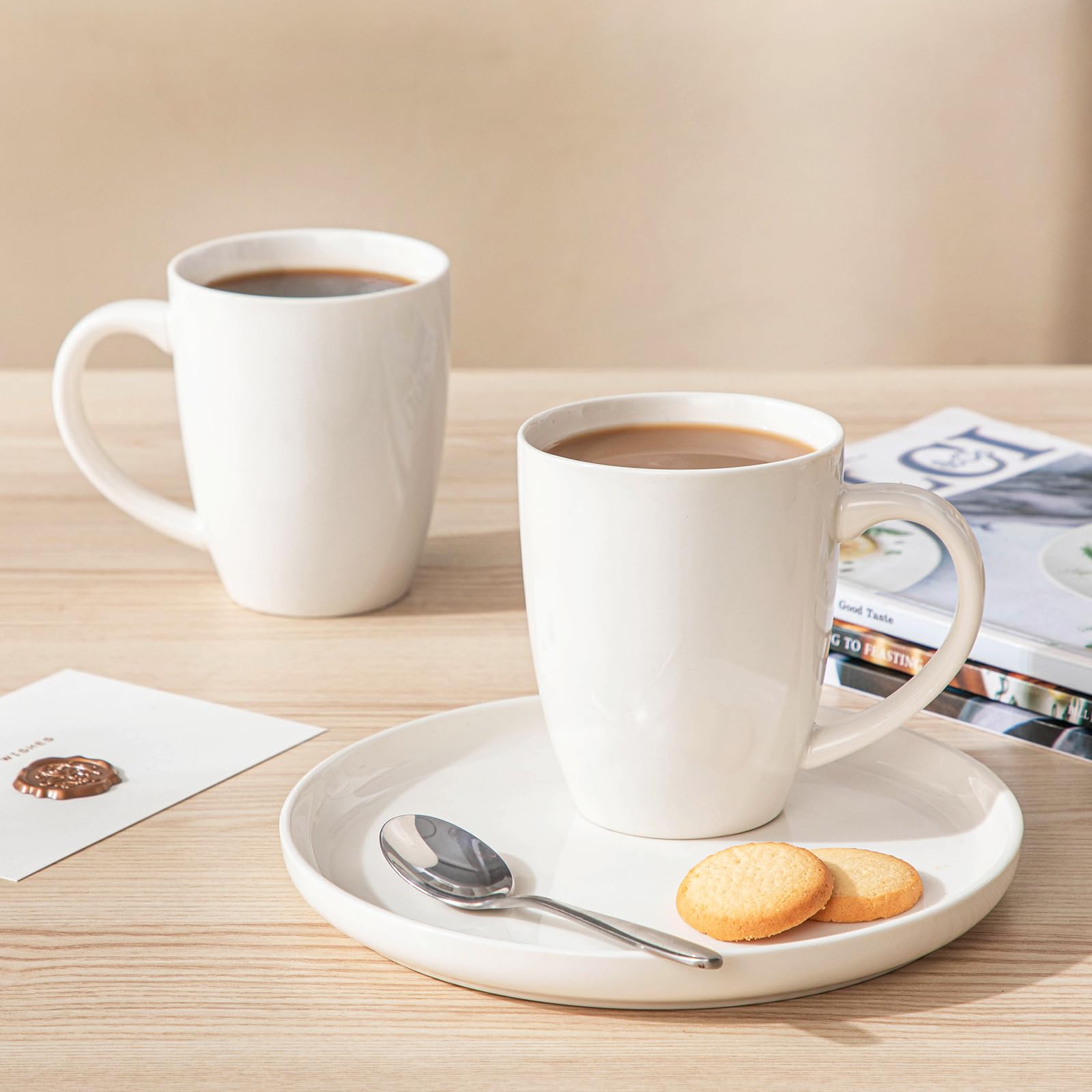 Vancasso mug set labeled microwave-safe for quick reheating.