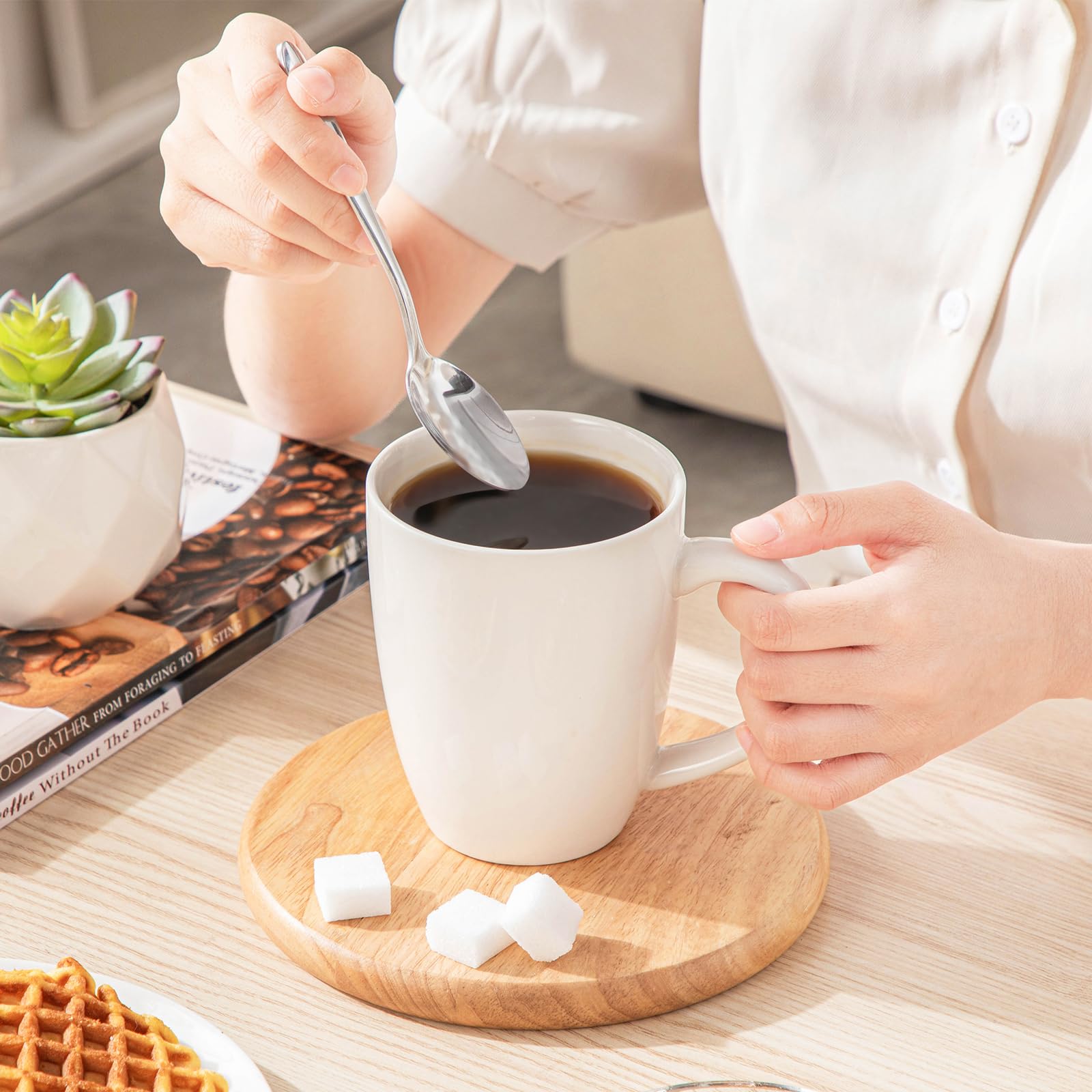 Mugs arranged on a dining table, ready for family moments.