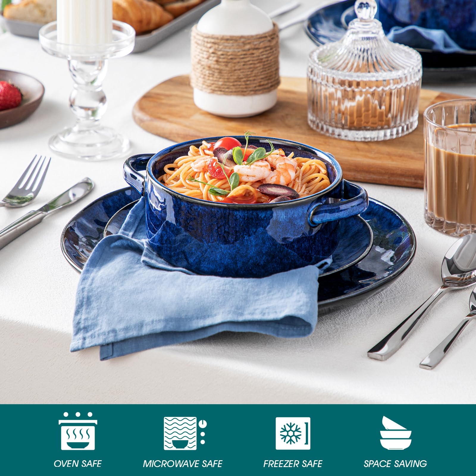 Vancasso glazed finish resists staining and cleans easily after meals.