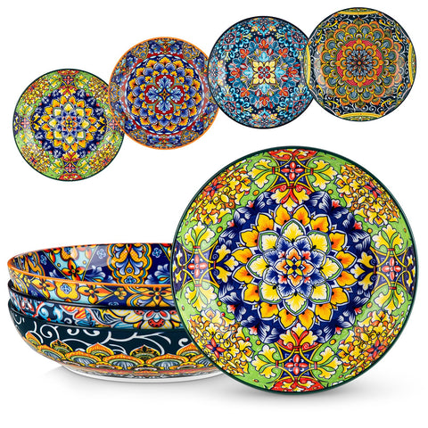 Vancasso pasta bowls feature bohemian pattern inside and outside, elevating table appeal.