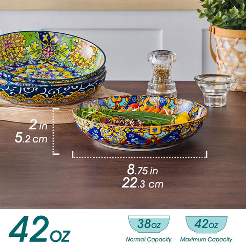 Vancasso pasta bowls display a colorful glaze detail for vibrant servings.