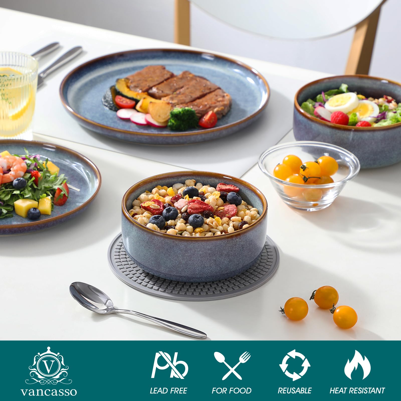 Vancasso Playa bowls, 26 oz, perfect for soups and cereals with a reactive glaze.
