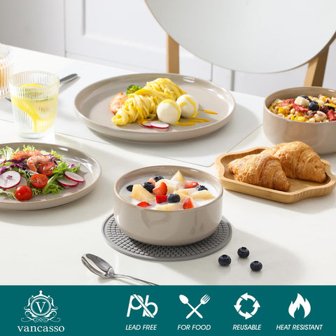 Vancasso Playa reactive glaze close-up showing unique color variation for table setting.