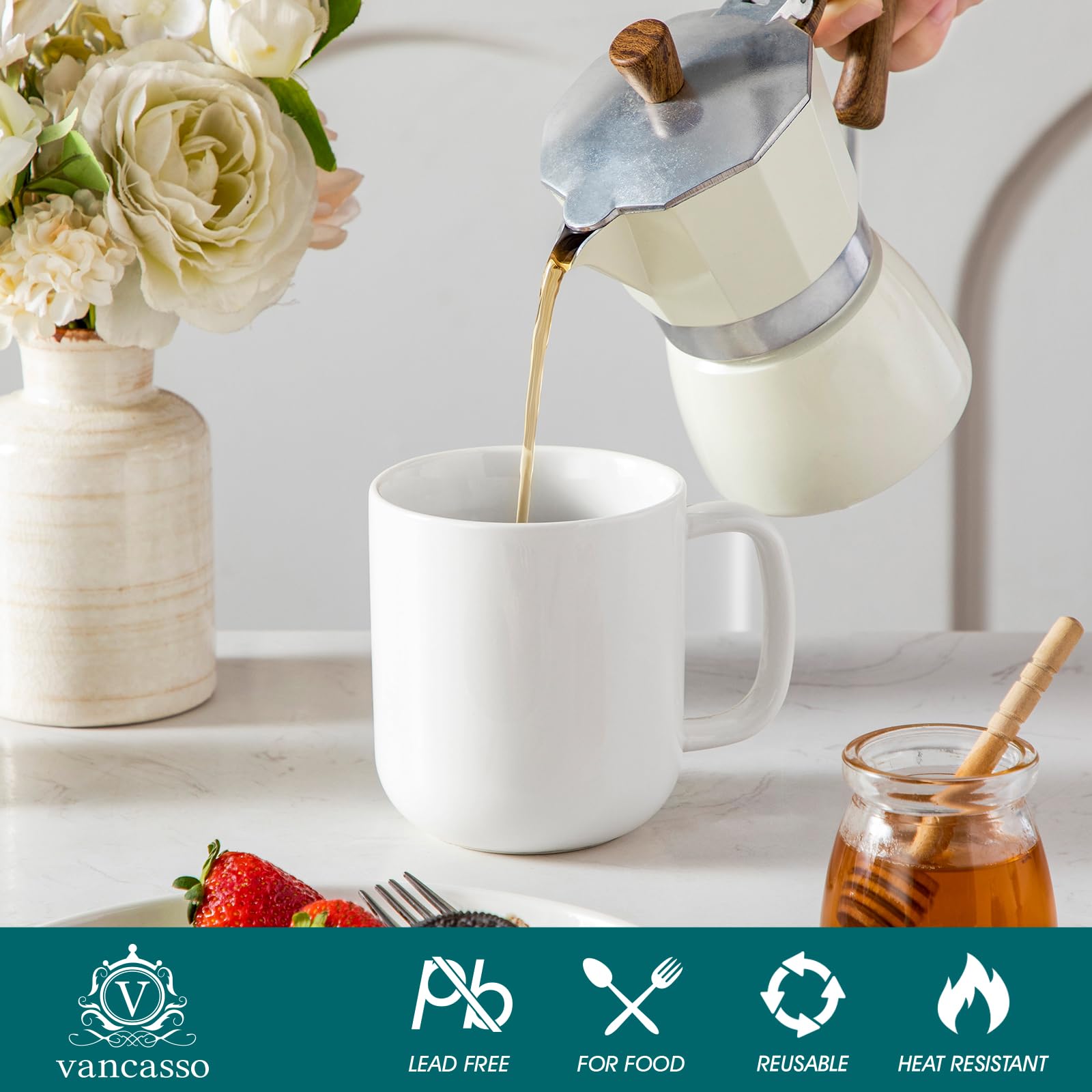 Vancasso mugs are dishwasher-safe and durable for easy cleanup after busy mornings