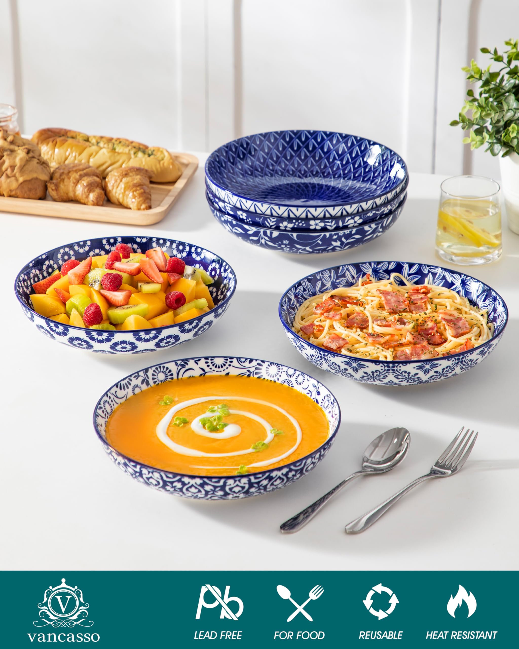 Vancasso porcelain serving bowls with timeless pattern for entertaining.