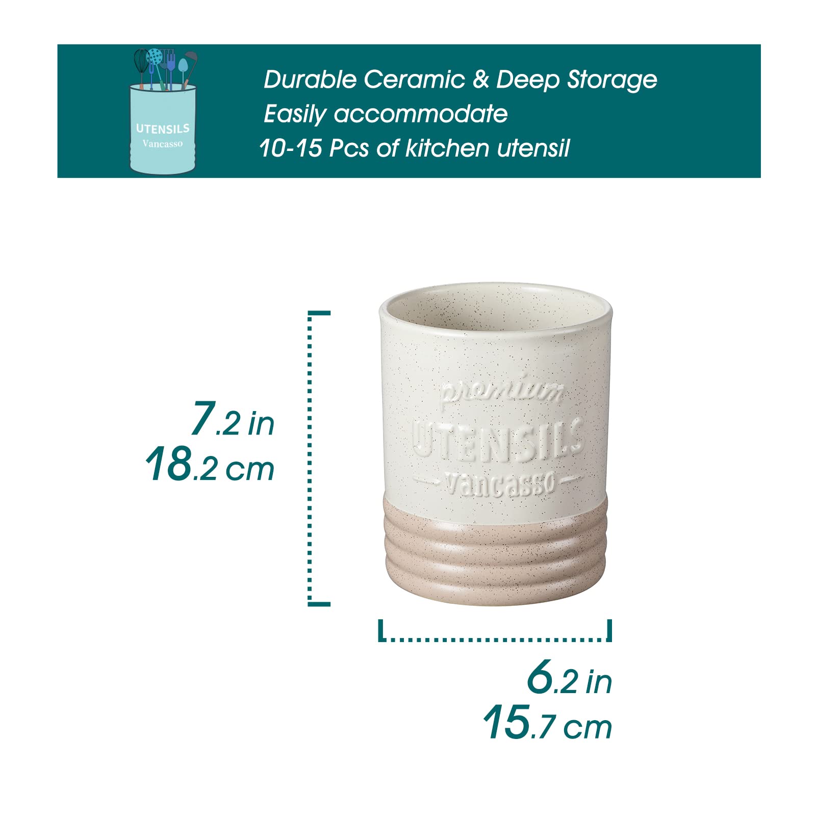 Close-up of the Sabine utensil holder finish highlighting the matte cream glaze