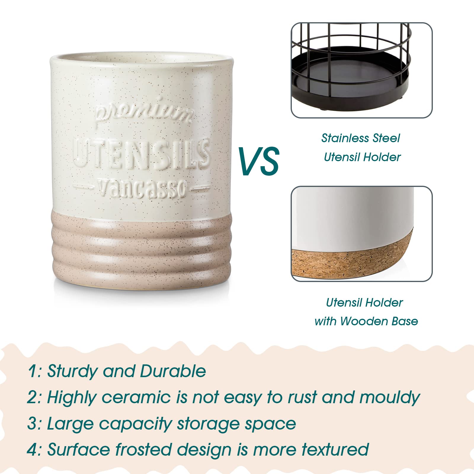 Side view of the Sabine utensil holder, showing its stable base and depth