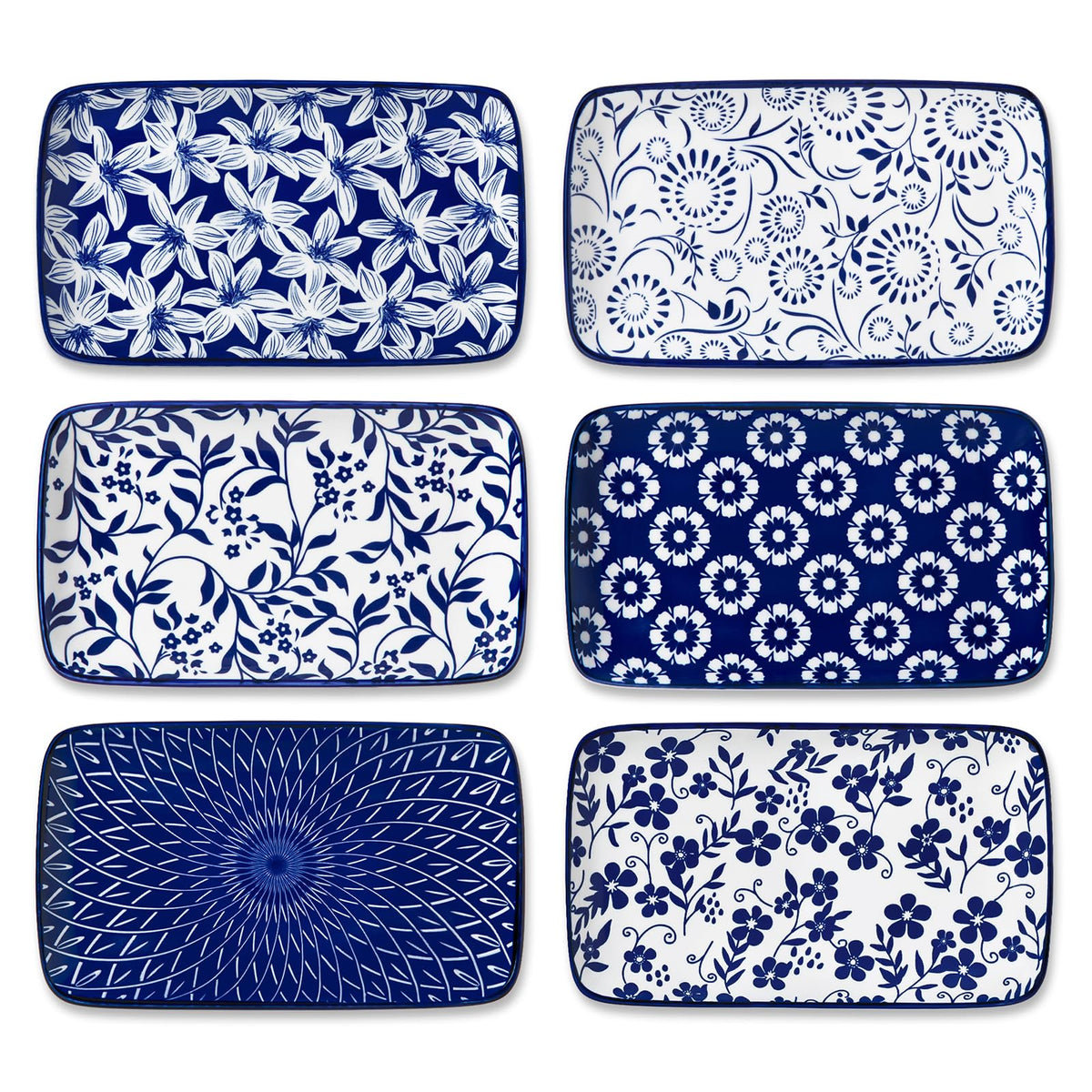 Vancasso Selene 8.5-inch rectangle plate with vintage blue floral design for meals