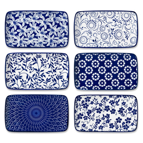Vancasso Selene 8.5-inch rectangle plate with vintage blue floral design for meals