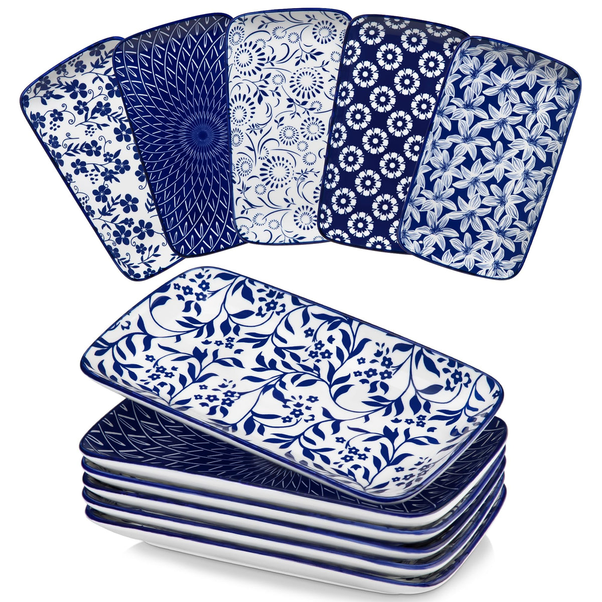 Vancasso Selene blue floral rectangle plate highlights vintage elegance for dinners