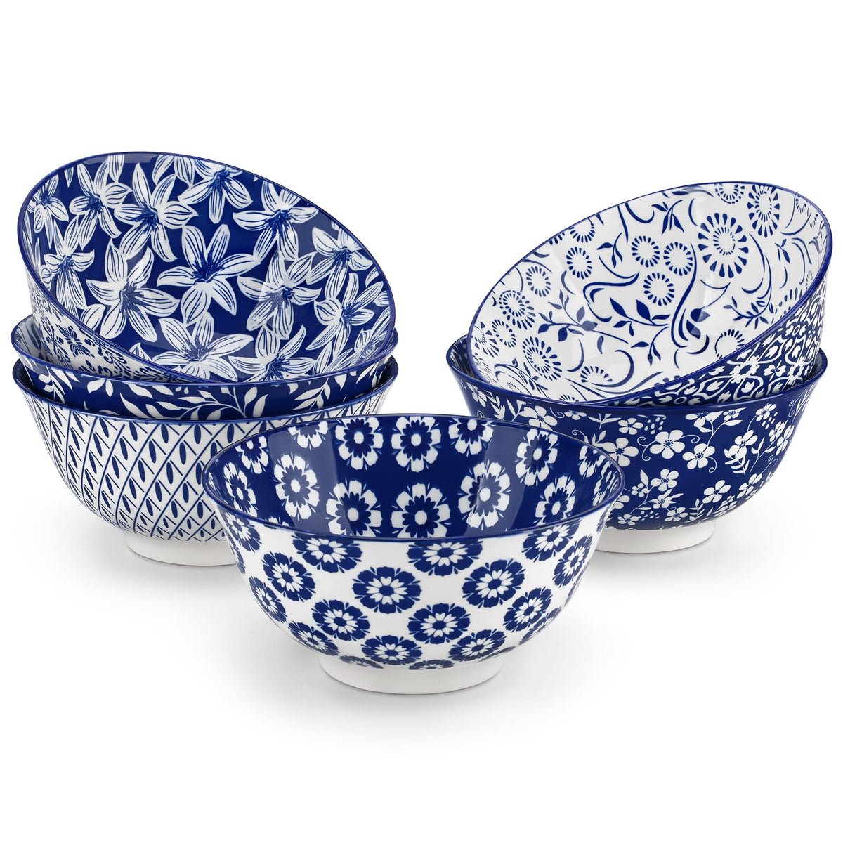 Vancasso Selene blue-white floral bowl ideal for cereal and soup, dishwasher safe.