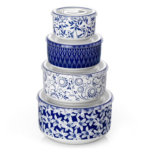 Vancasso Selene ceramic nesting bowls with lids in a compact 4-piece set for organized meal prep.