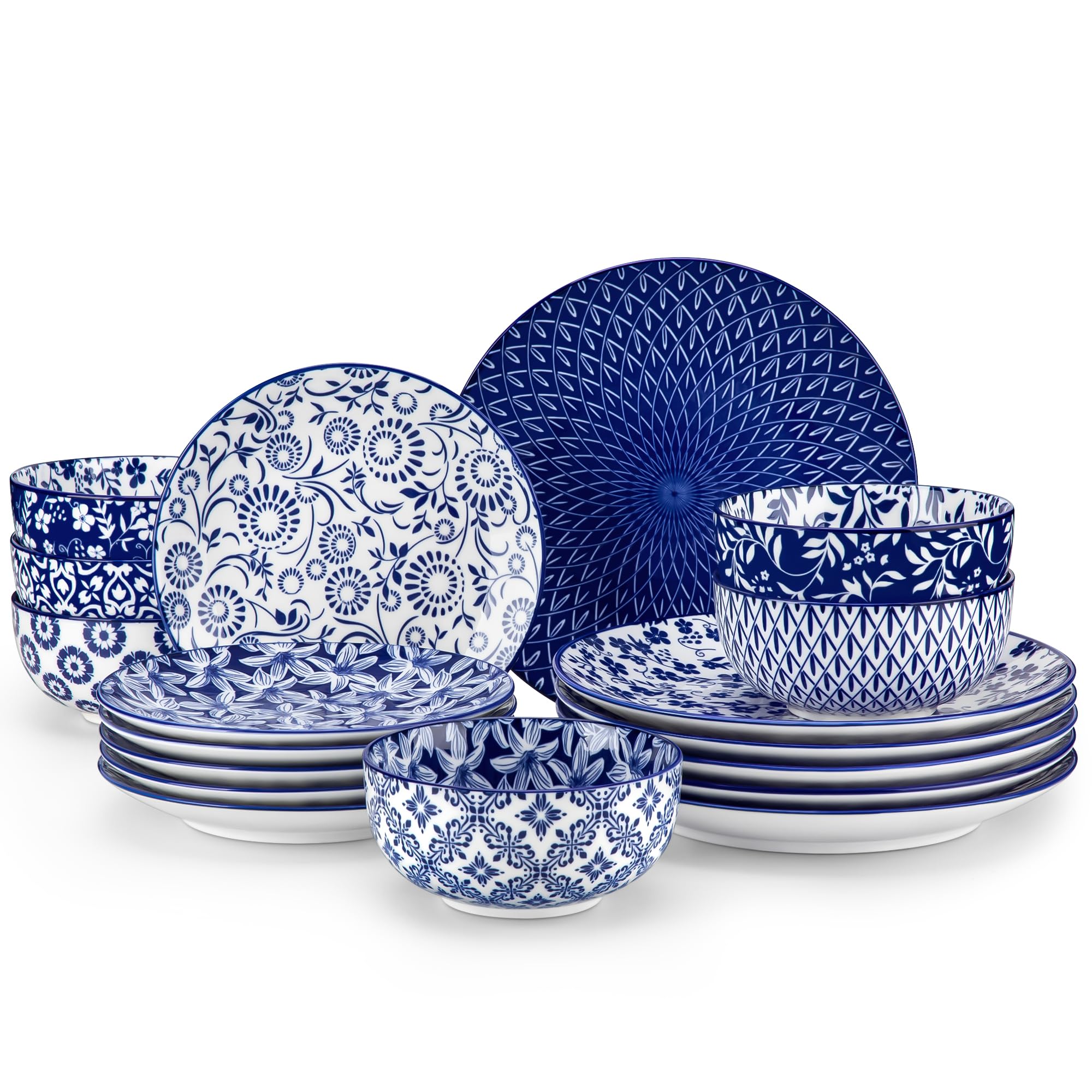 Vancasso Selene dinner plates (10.25 in) in blue and white glaze for timeless dining.