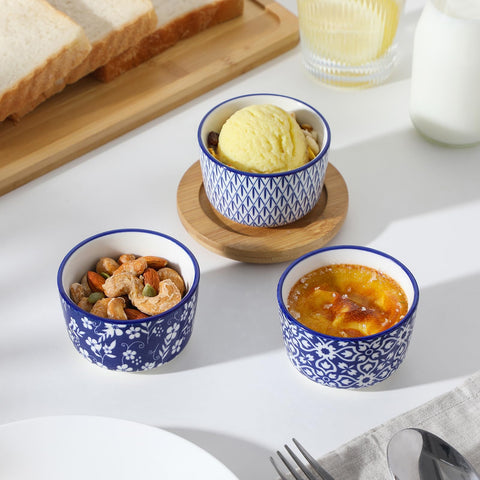 Vancasso Selene stackable pattern emphasizes durability and easy care in porcelain ramekins.