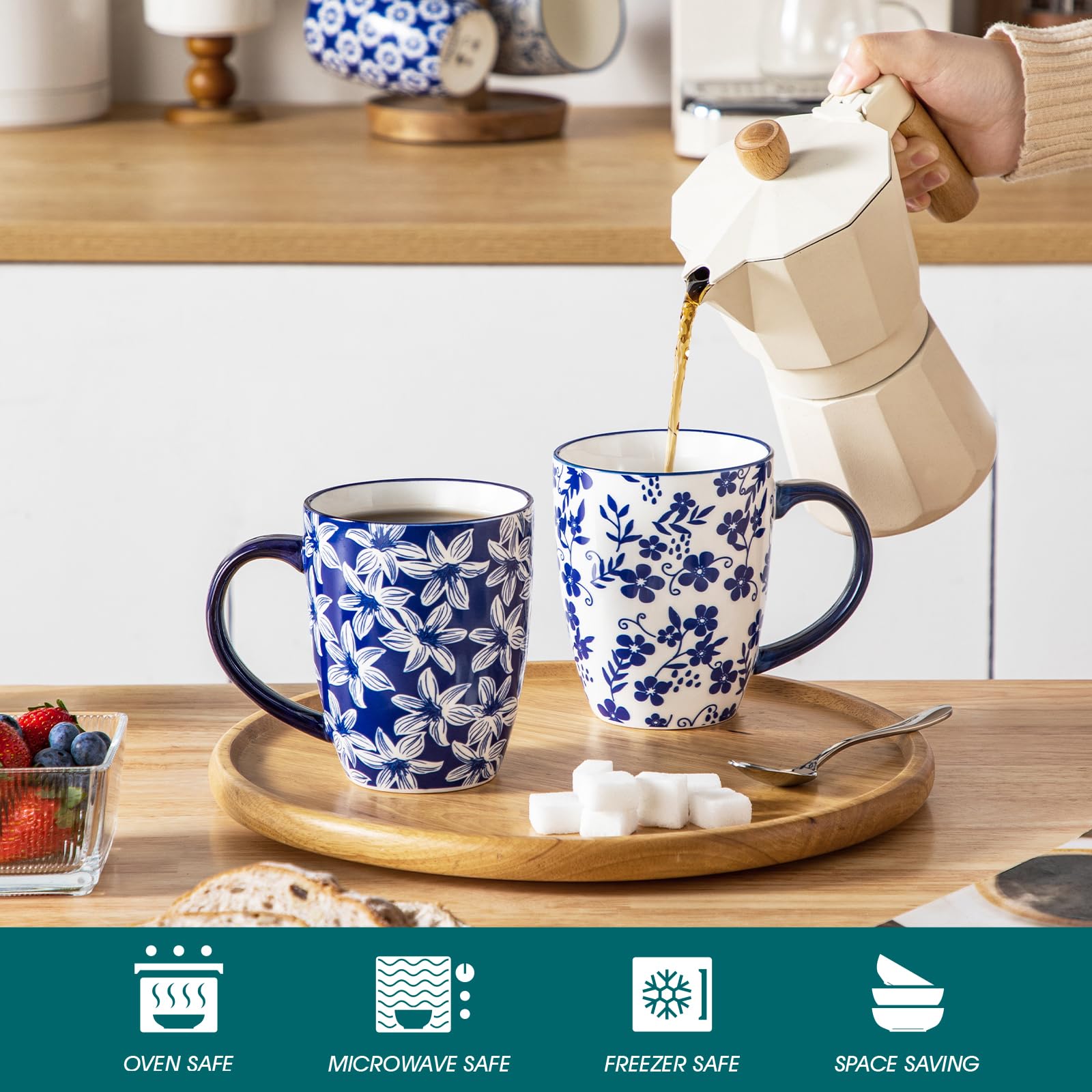 Vancasso Selene blue and white floral pattern enhances any kitchen display.
