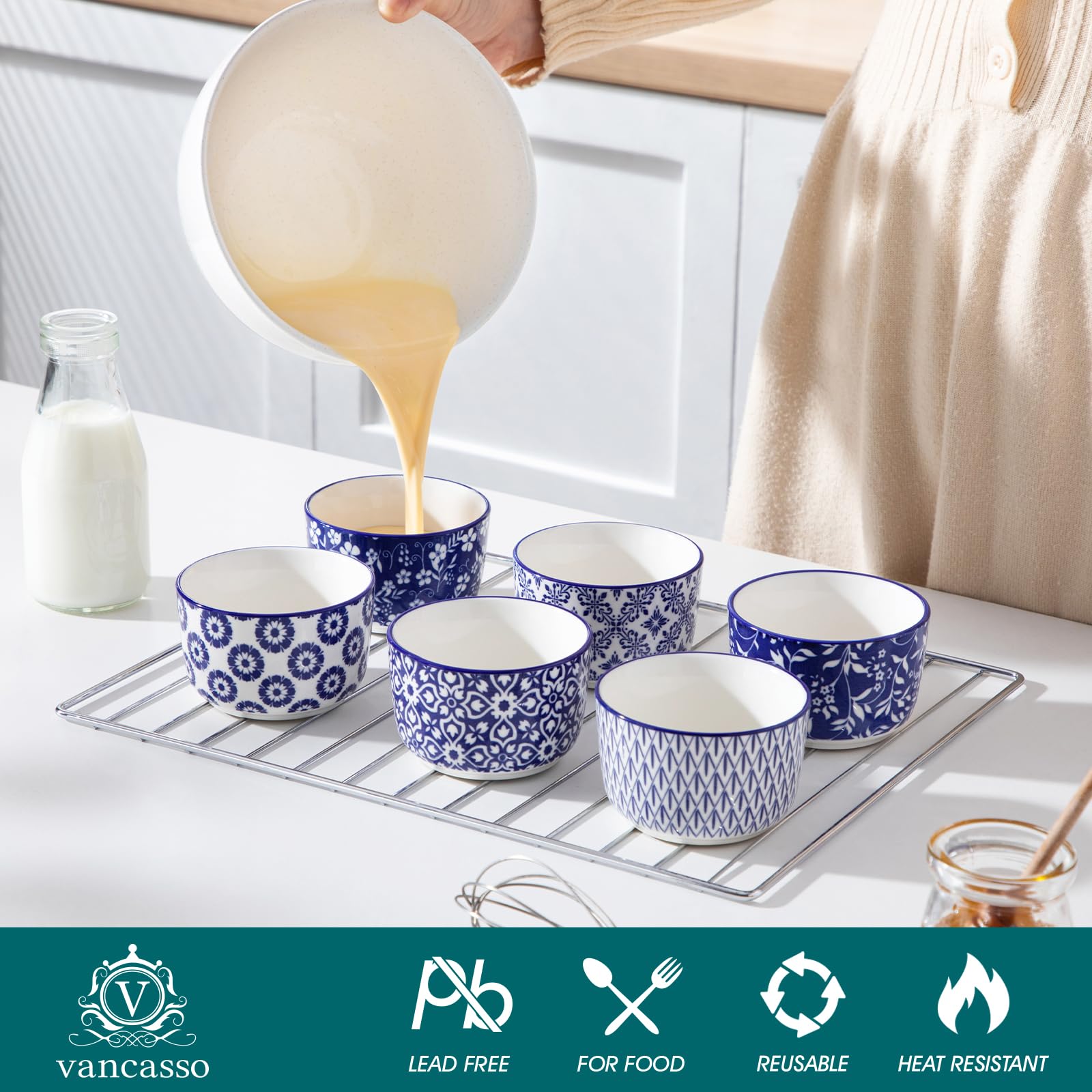 Vancasso Selene ramekins are microwave-safe for quick reheating and cooking.