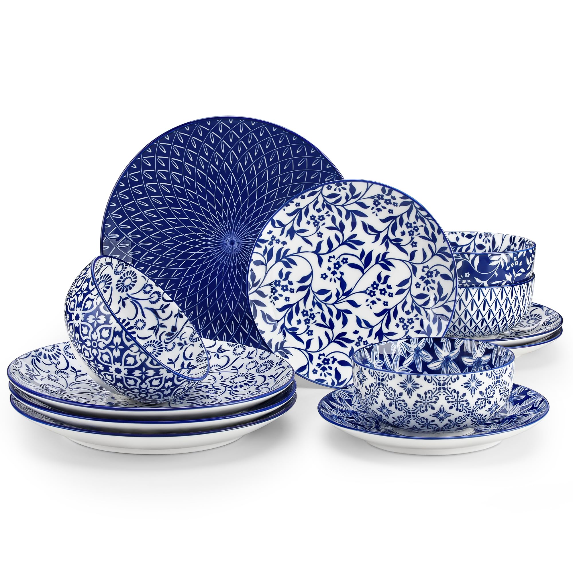 Vancasso Selene 12-piece set for four with blue and white floral plates and bowls