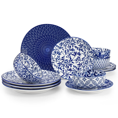 Vancasso Selene 12-piece set for four with blue and white floral plates and bowls