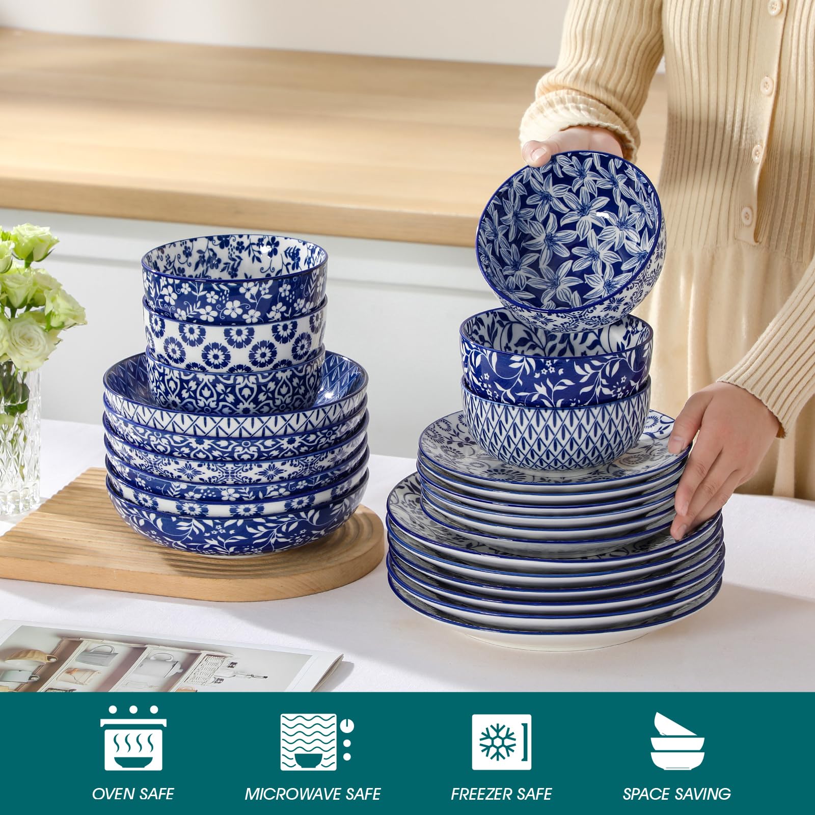 Vancasso Selene soup bowls sized 8.5 inches for hearty soups.