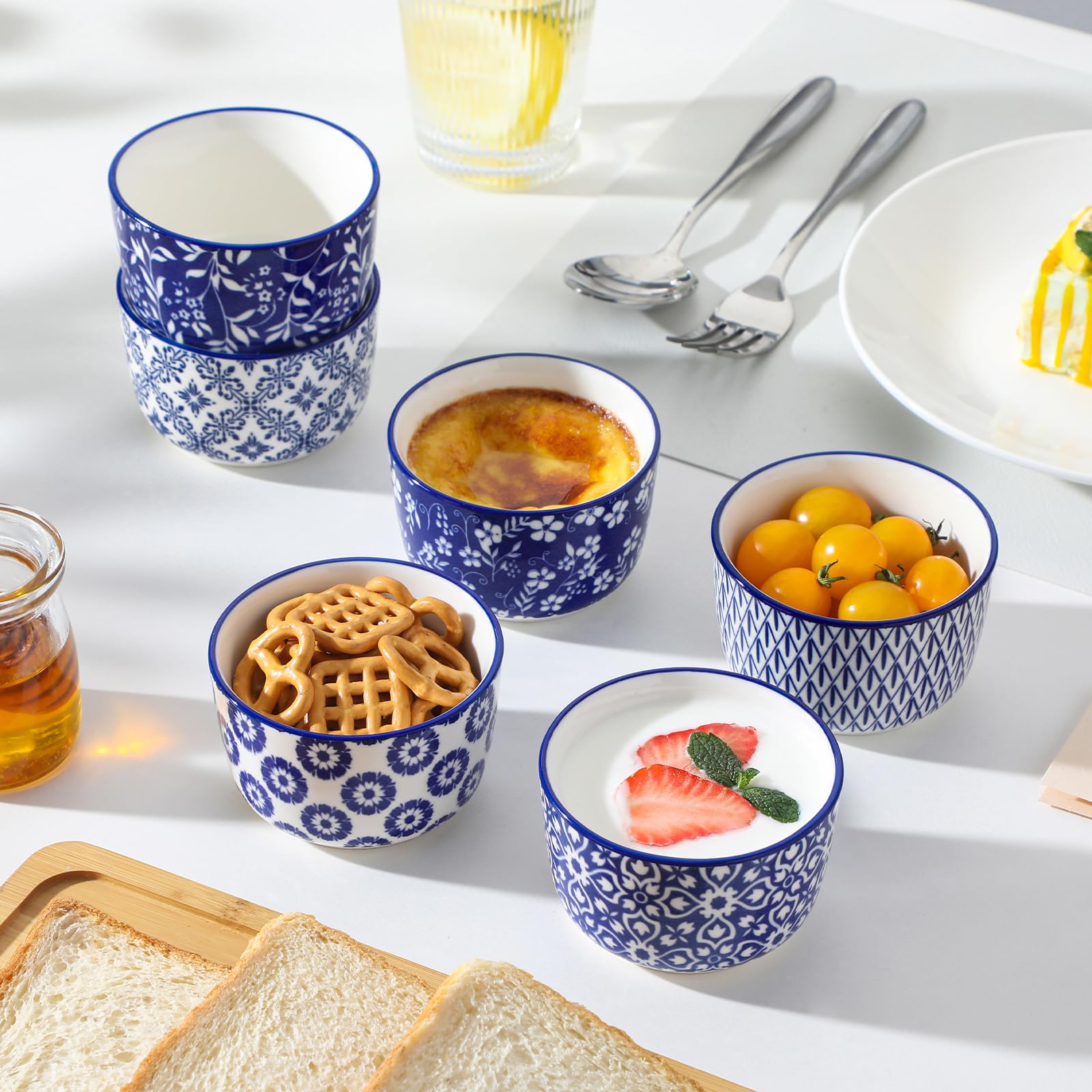 Vancasso Selene blue-and-white glaze adds elegant table appeal.