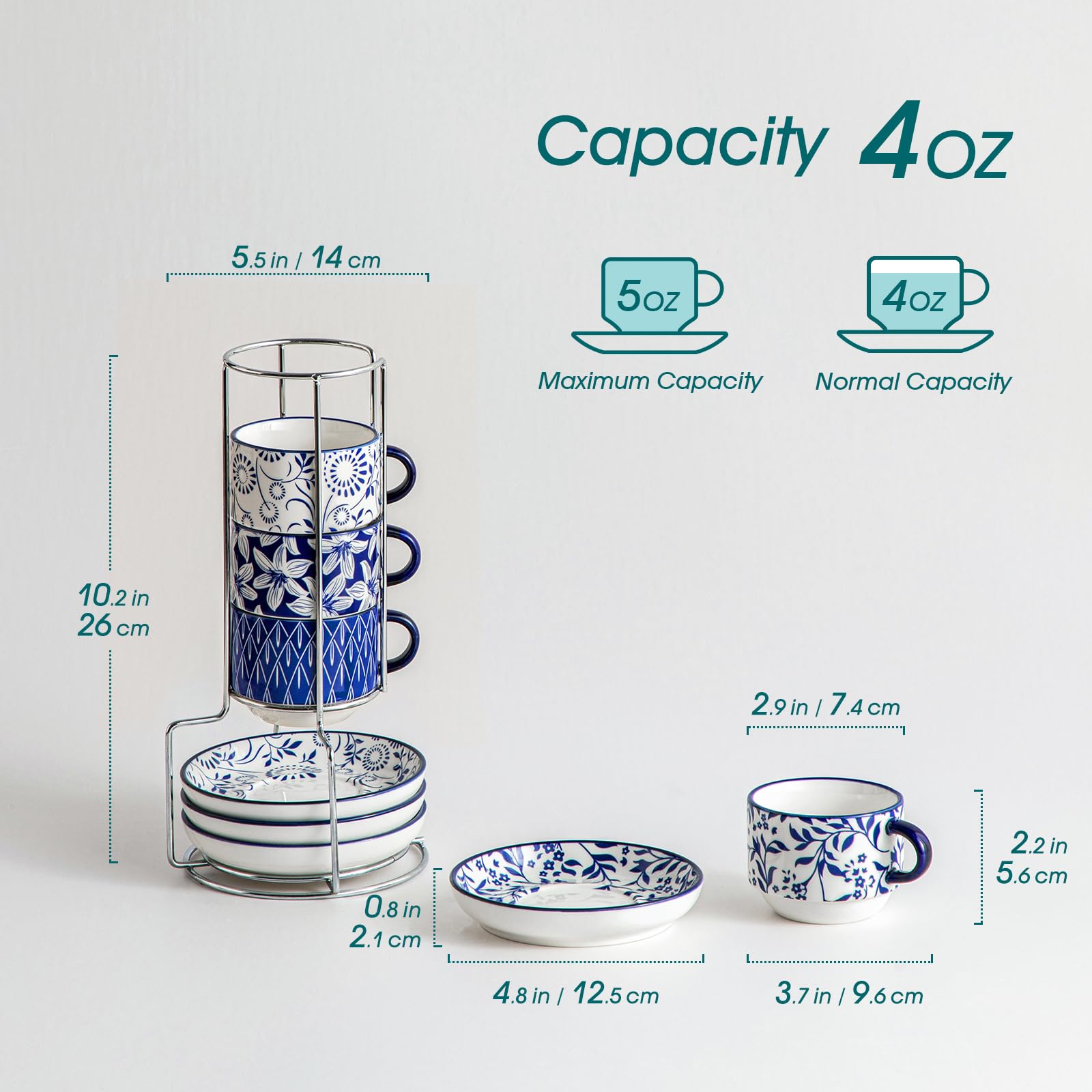 Vancasso Selene vintage blue floral pattern close-up on porcelain cups