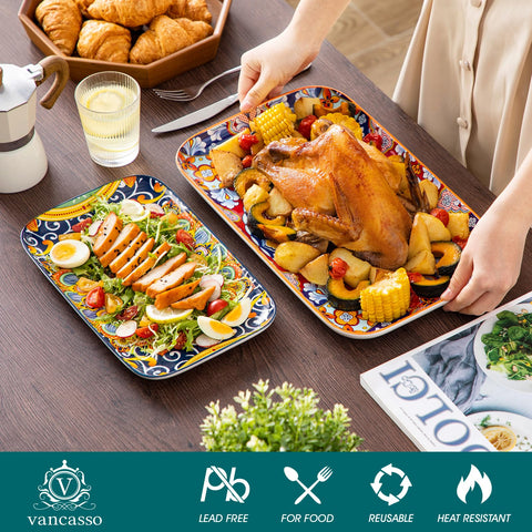 Vancasso medium 14-inch platter ideal for salads and sides with colorful glaze.