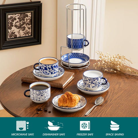 Vancasso silver metal stand holding stacked cups for organized display