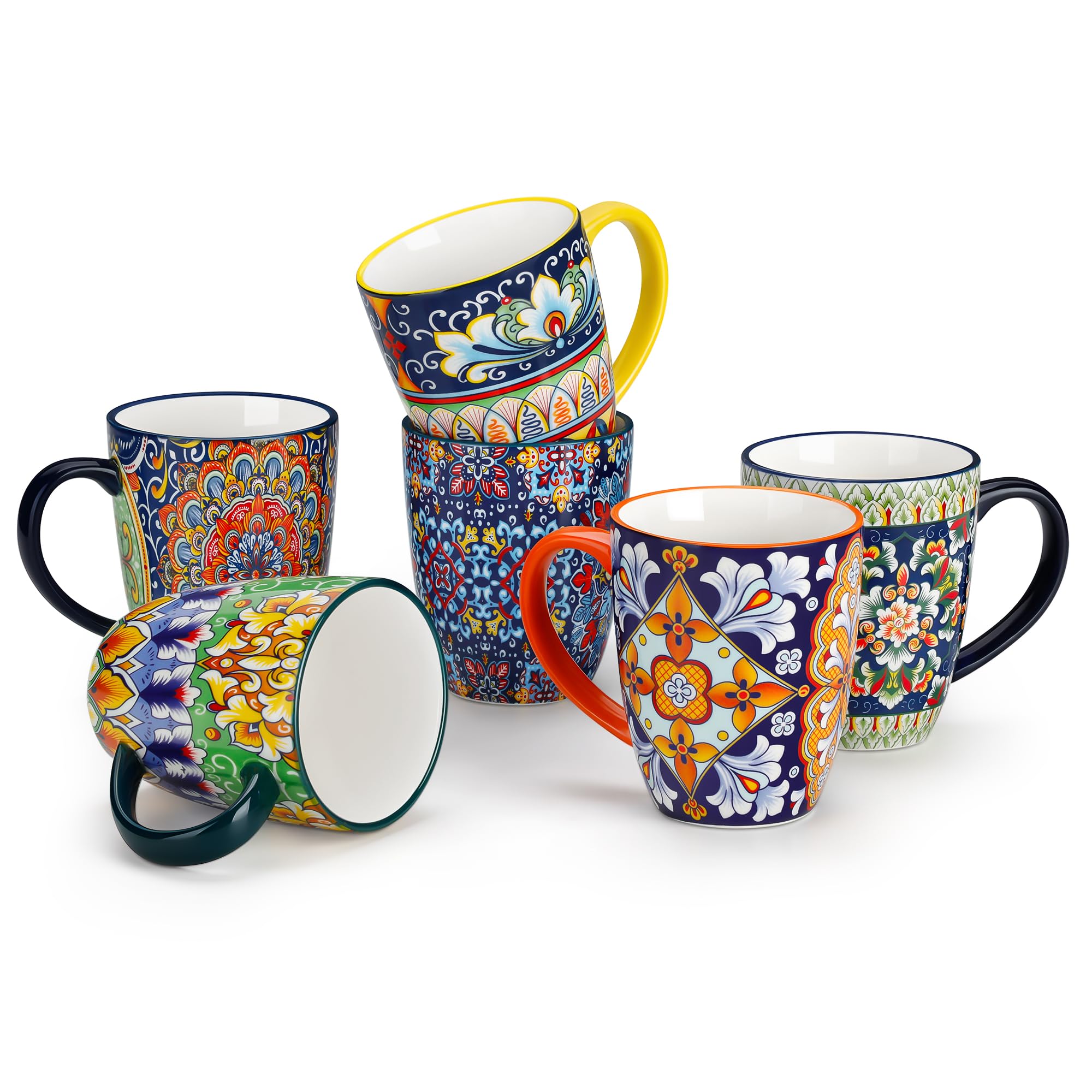 Vancasso SIMI boho mugs set 6-pack elevates coffee rituals with vibrant patterns.