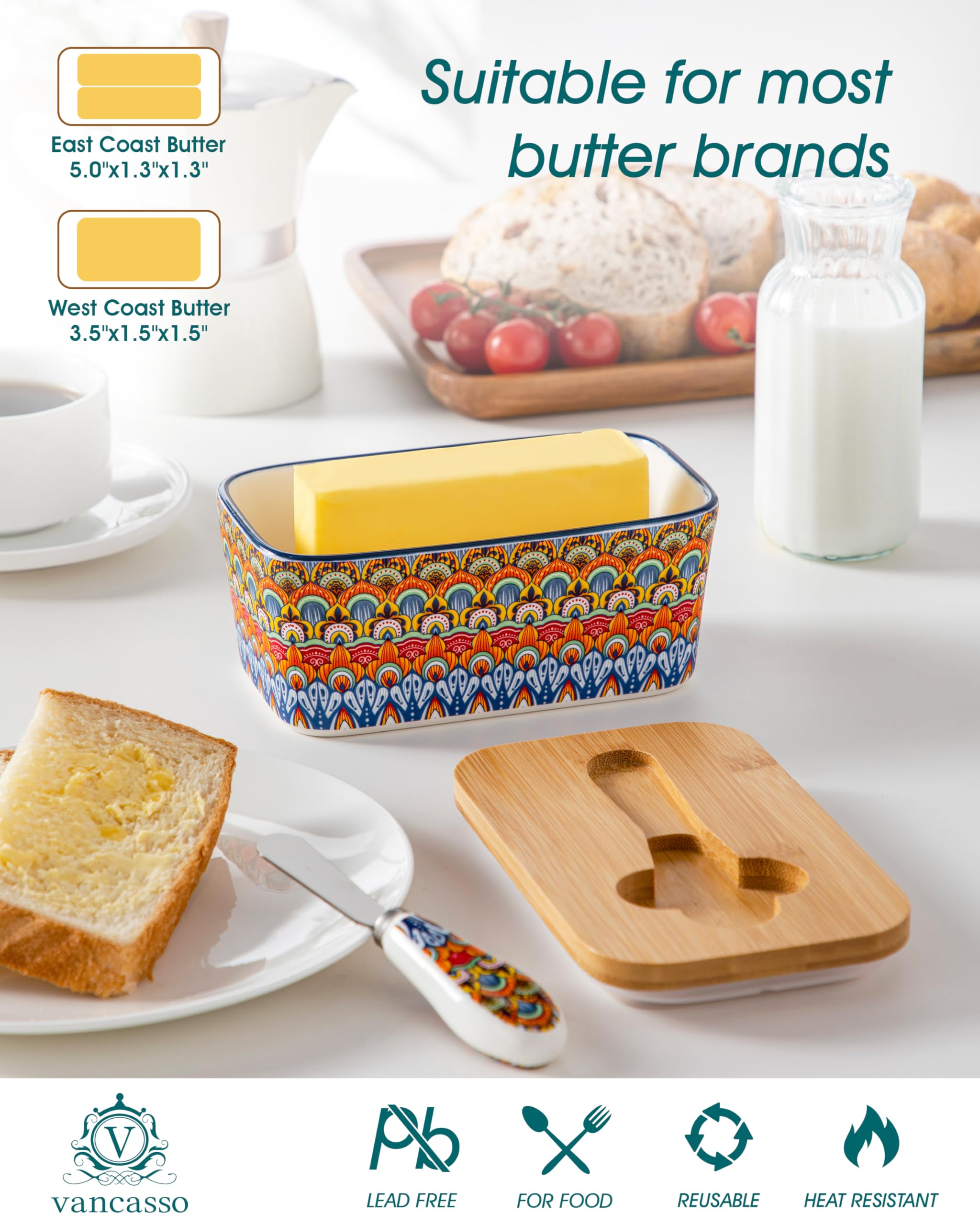 Vancasso SIMI butter dish bamboo lid with double silicone seal preserves aroma.