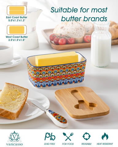 Vancasso SIMI butter dish bamboo lid with double silicone seal preserves aroma.
