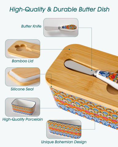 Vancasso SIMI butter dish bohemian pattern adds color and charm to countertops.