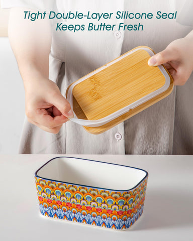 Vancasso SIMI butter dish ceramic keeper doubles as storage for cheese or fruits.