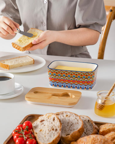 Vancasso SIMI butter dish with lid on kitchen counter; dishwasher-safe body.
