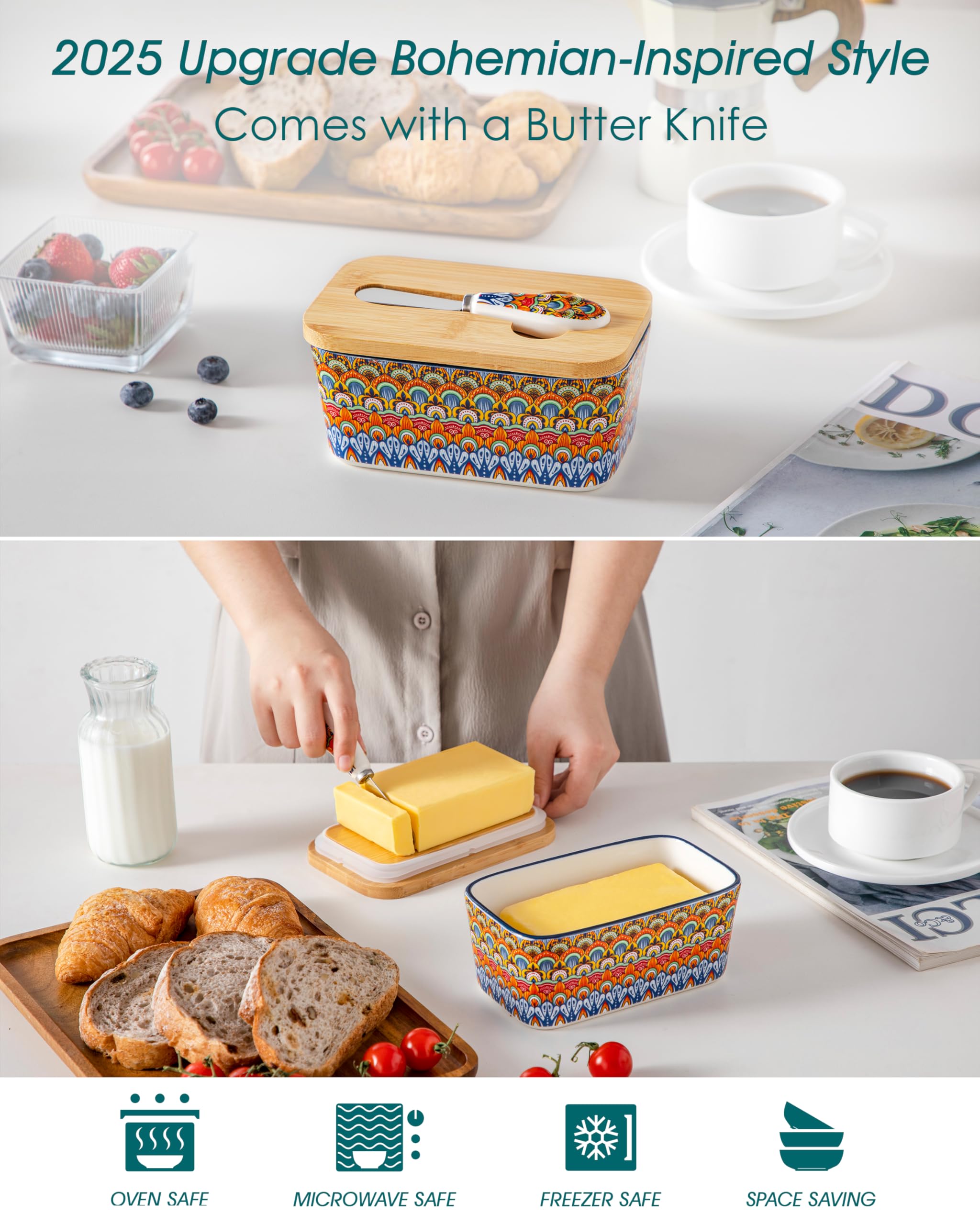 Vancasso SIMI butter dish 6.5-inch fits standard sticks for daily use.