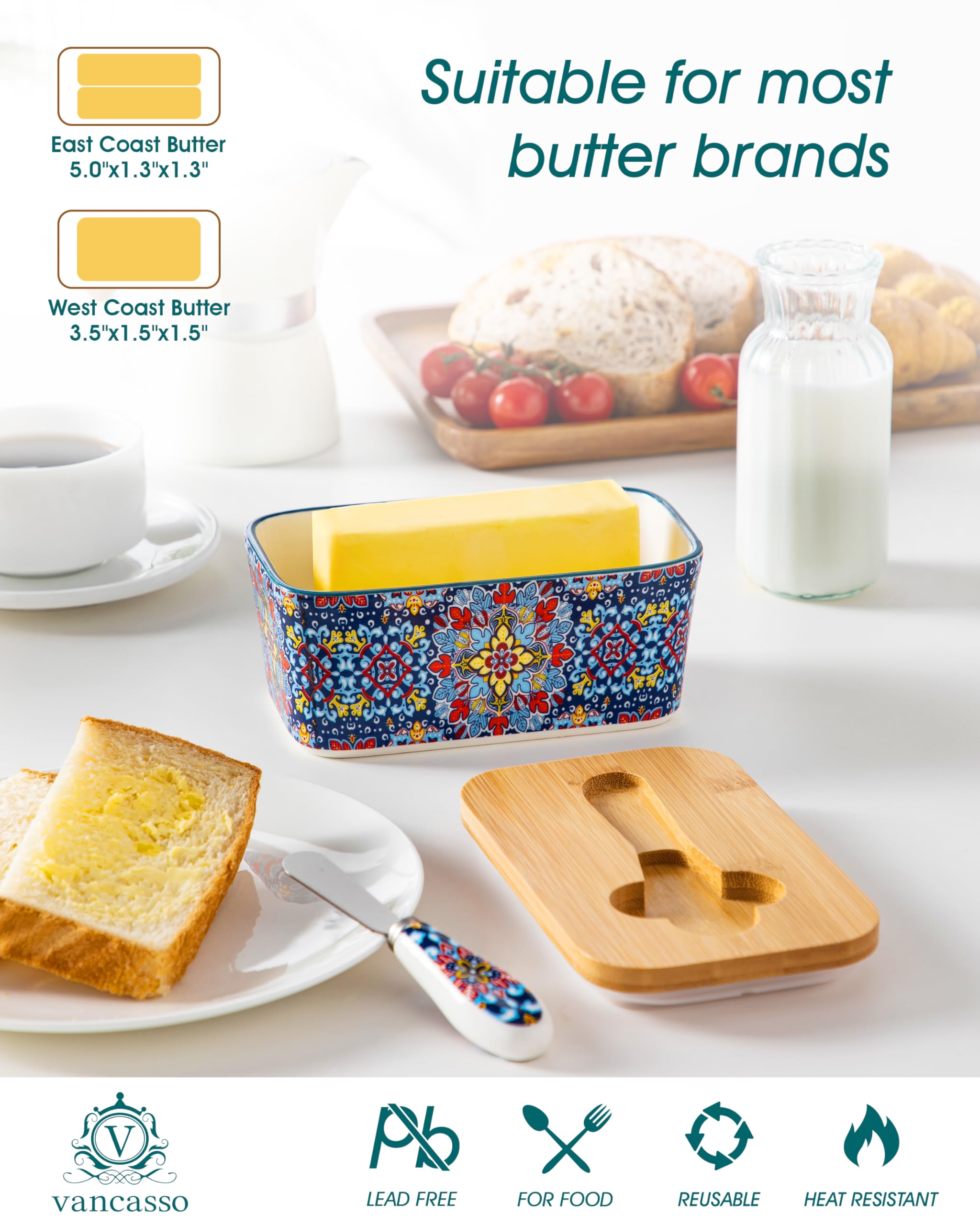 Vancasso SIMI 6.5-inch butter dish fits standard sticks