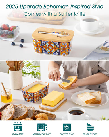 Vancasso SIMI butter knife tucked in lid groove for convenience