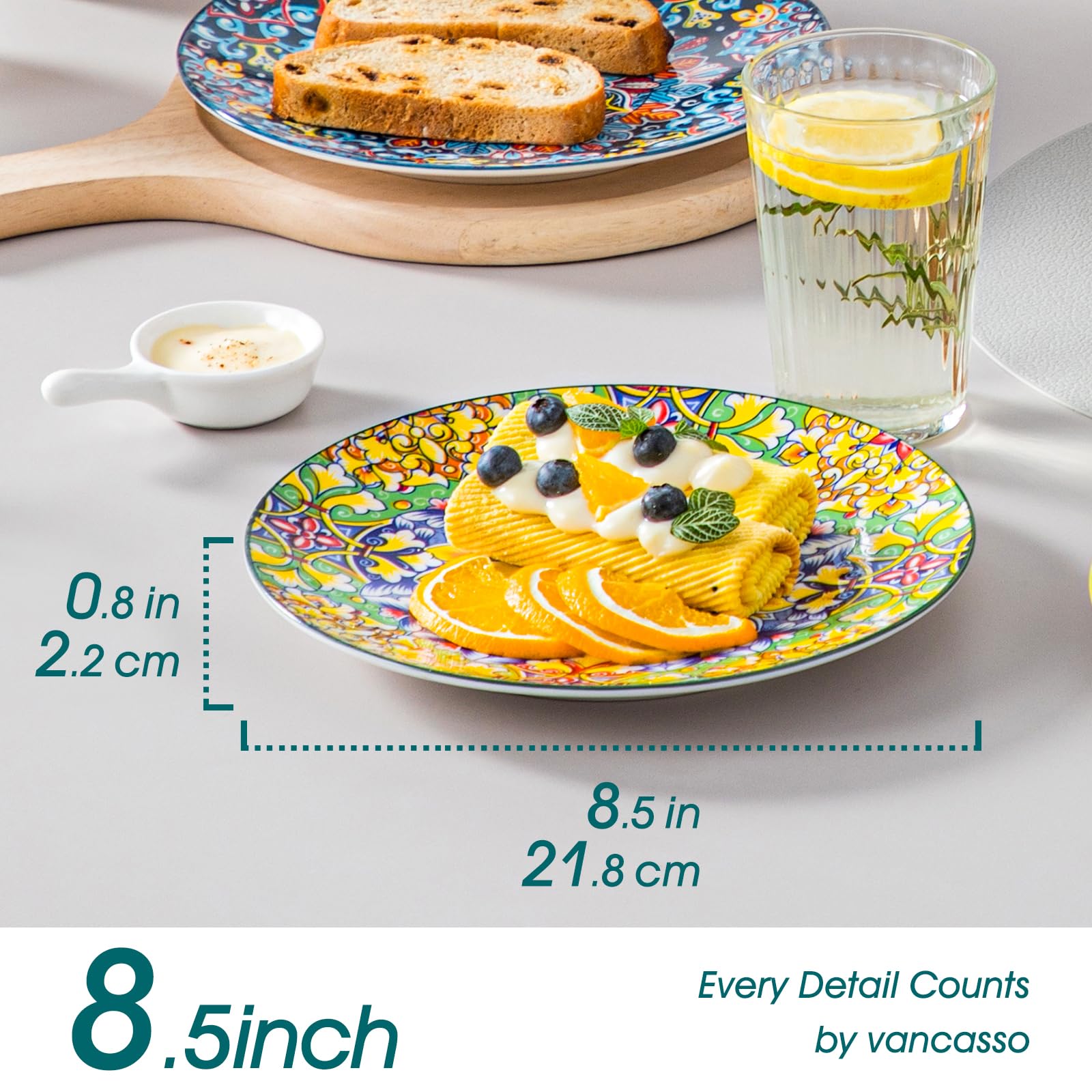 Vancasso Simi close-up reveals intricate Bohemian design and glossy glaze.
