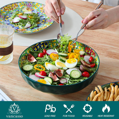 Vancasso Simi large serving bowls on table setting for Boho-inspired dining
