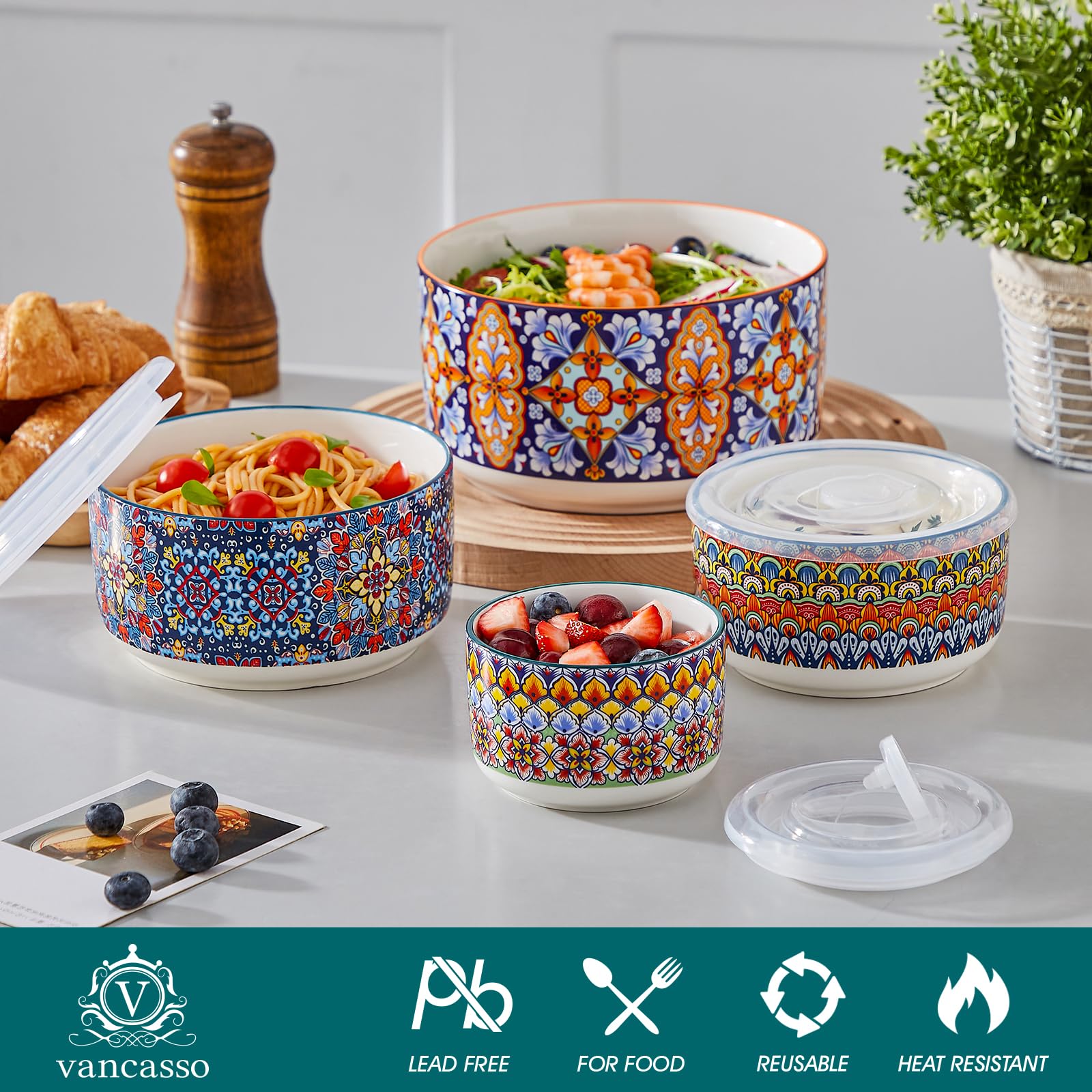 Vancasso SIMI 20oz bowl with lid, ideal for mid-size prep