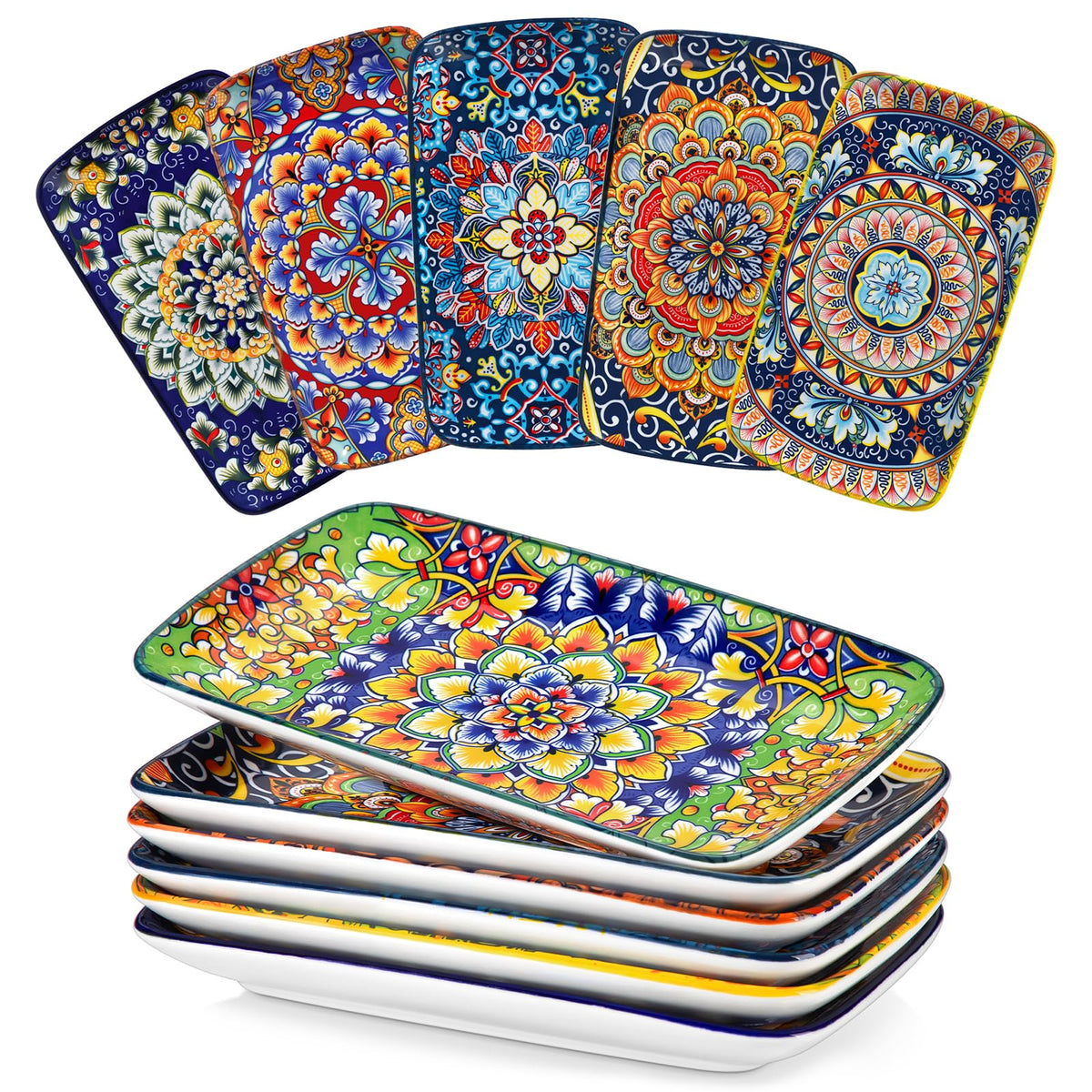 Vancasso Simi rectangular plate with Bohemian pattern in vibrant colors for stylish dining.