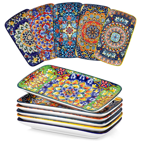 Vancasso Simi rectangular plate with Bohemian pattern in vibrant colors for stylish dining.