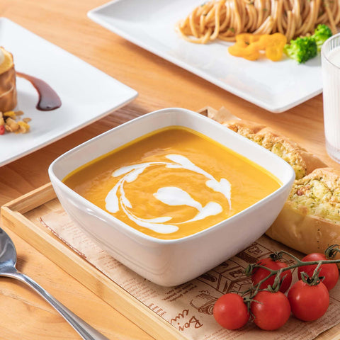 Vancasso Soho square stack illustrating compact storage of the 12-piece set