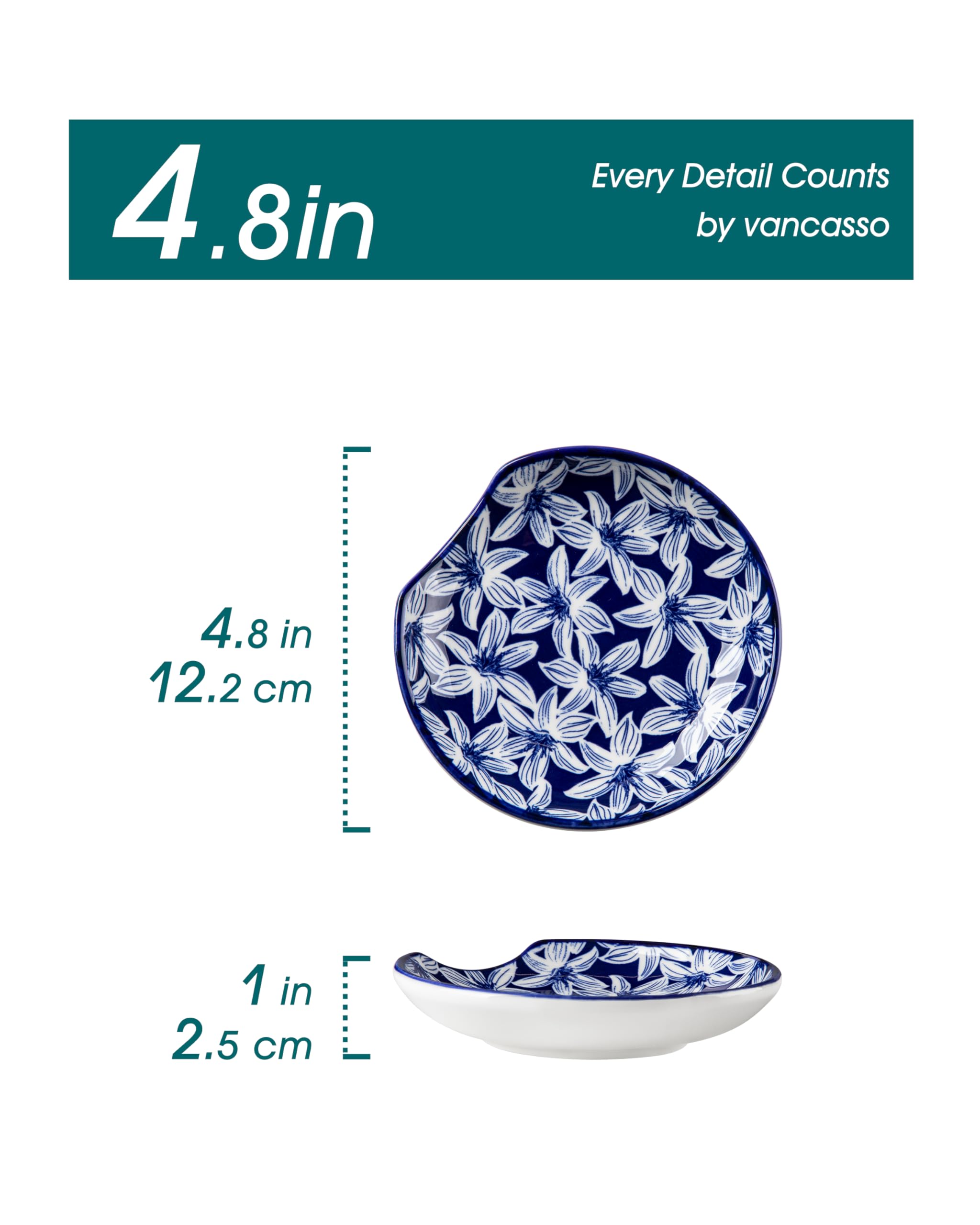 Vancasso spoon holder close-up highlights blue white floral design and decor appeal